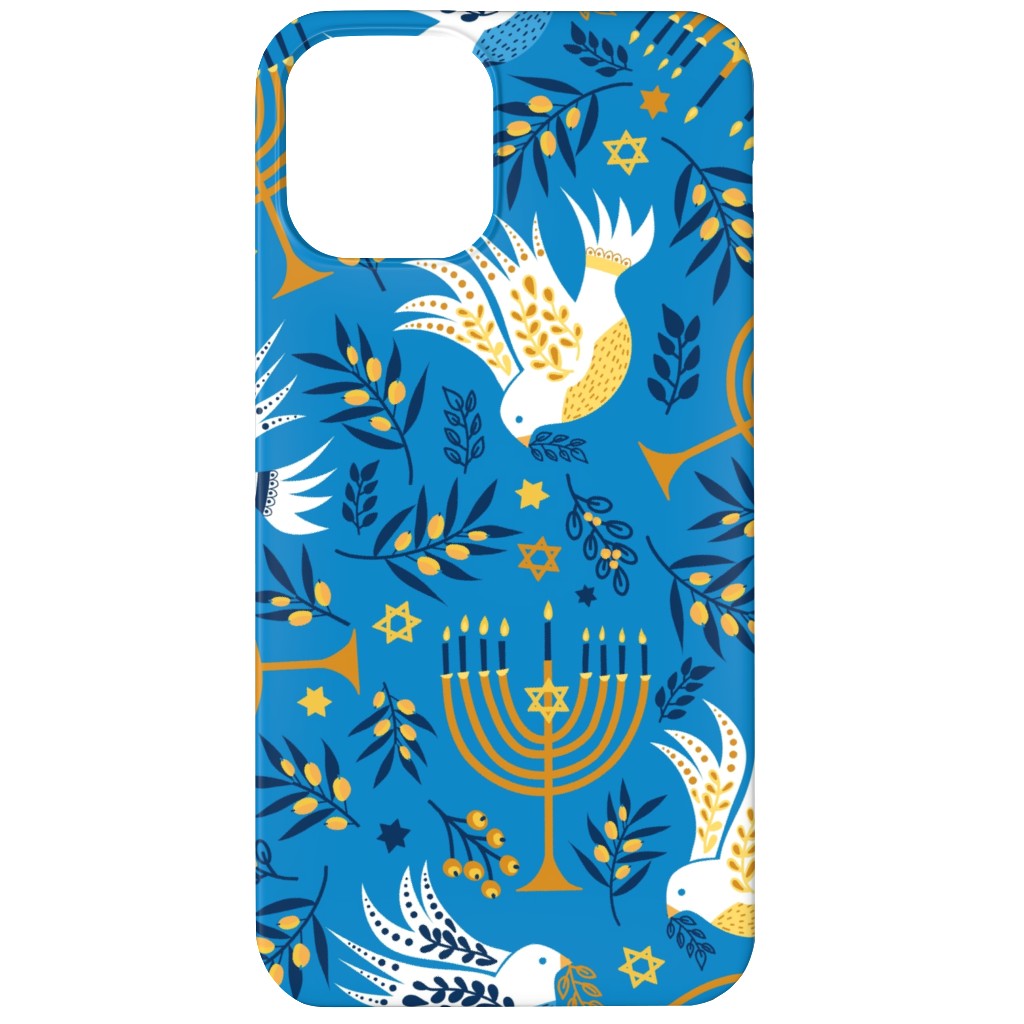 Hanukkah Birds Menorahs - Light Blue Phone Case, Silicone Liner Case, Matte, iPhone 11, Blue, True Blue