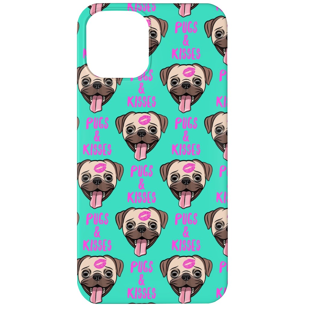 Pugs & Kisses - Cute Pug Dog - Teal Phone Case, Silicone Liner Case, Matte, iPhone 11, Green
