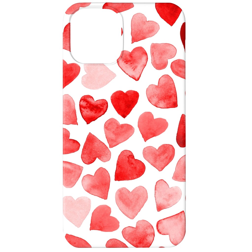 Red Hearts Watercolor - Red Phone Case, Silicone Liner Case, Matte, iPhone 11, Red