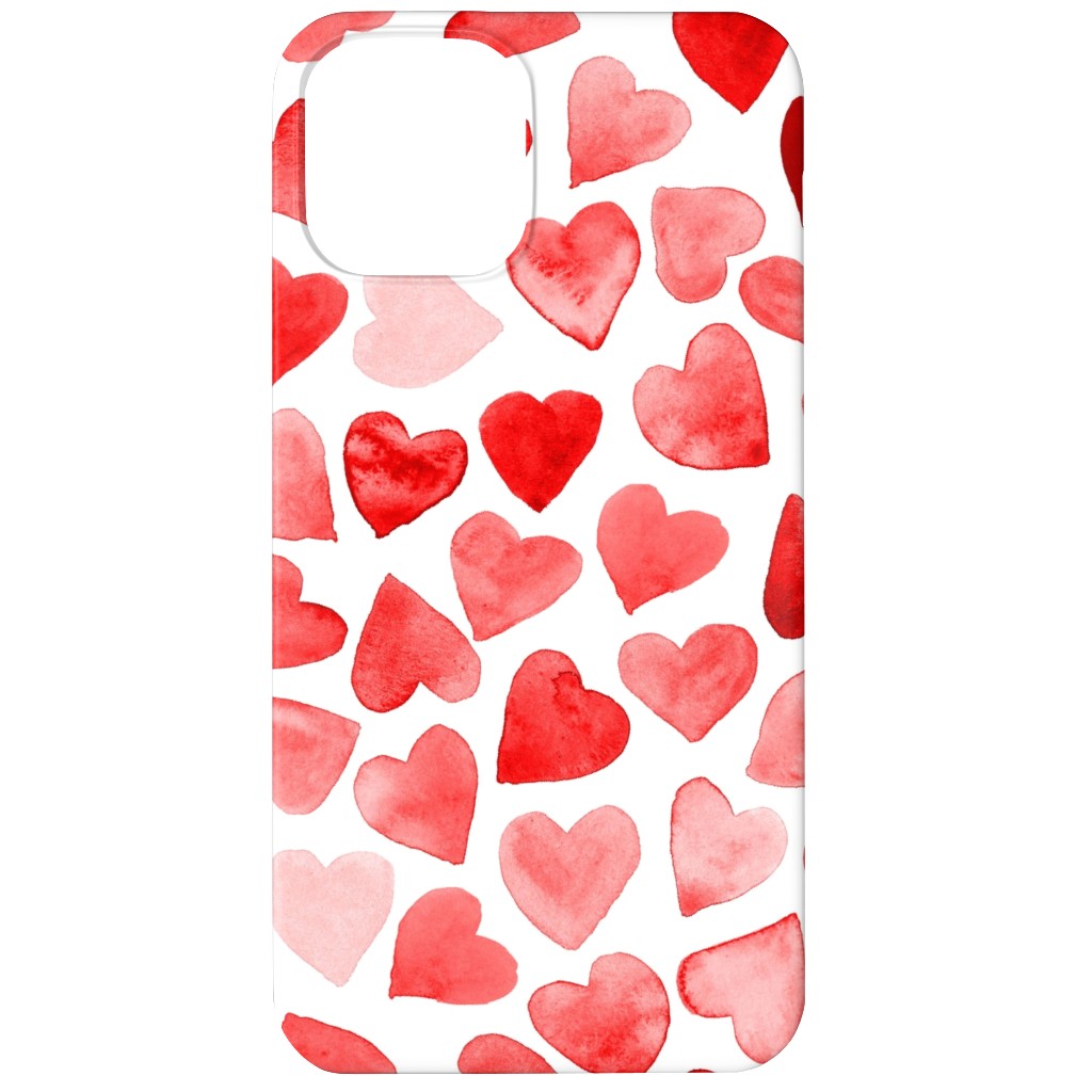 Red Hearts Watercolor - Red Phone Case, Silicone Liner Case, Matte, iPhone 11, Red, Red