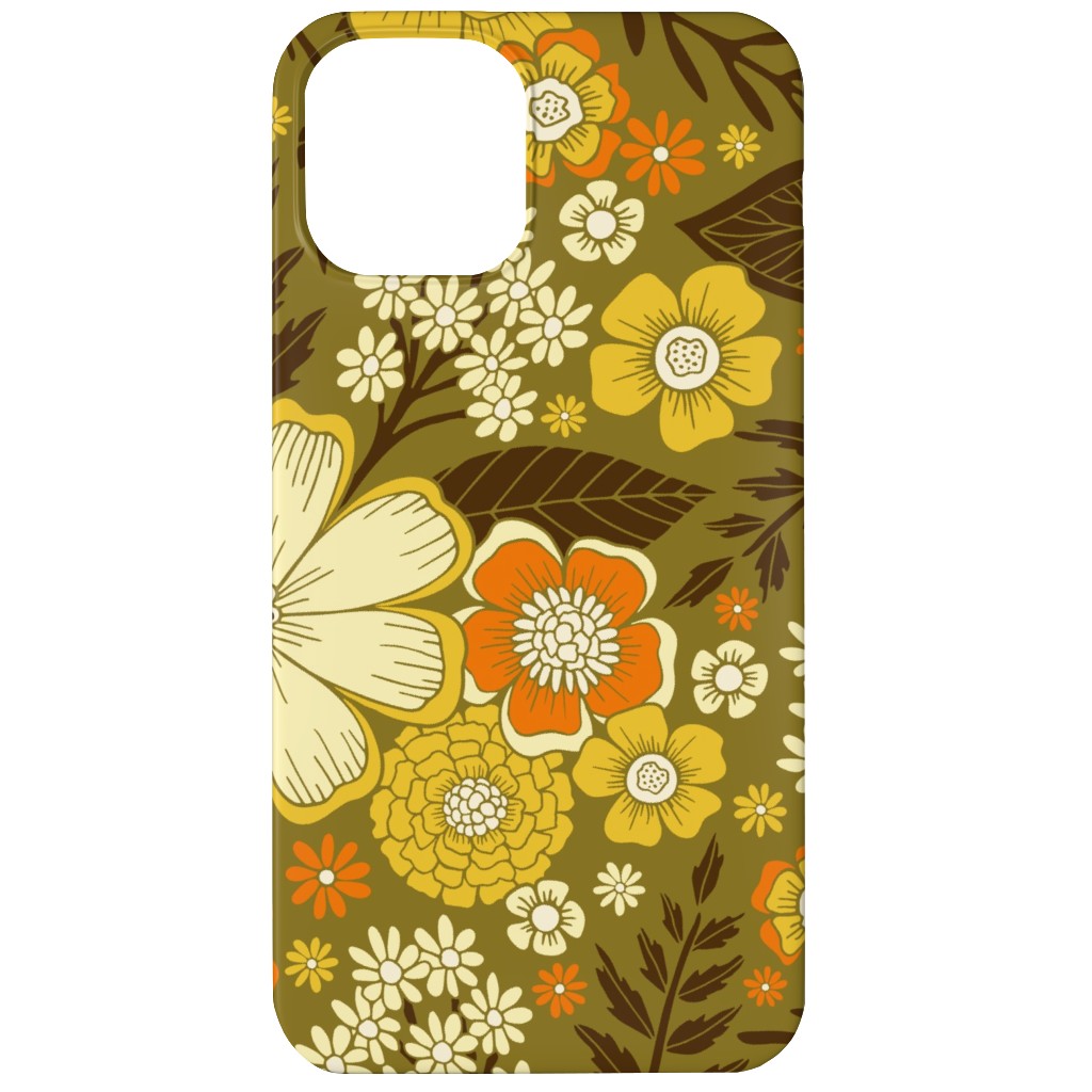 1970s Retro/Vintage Floral - Yellow and Brown Phone Case, Silicone Liner Case, Matte, iPhone 11, Yellow