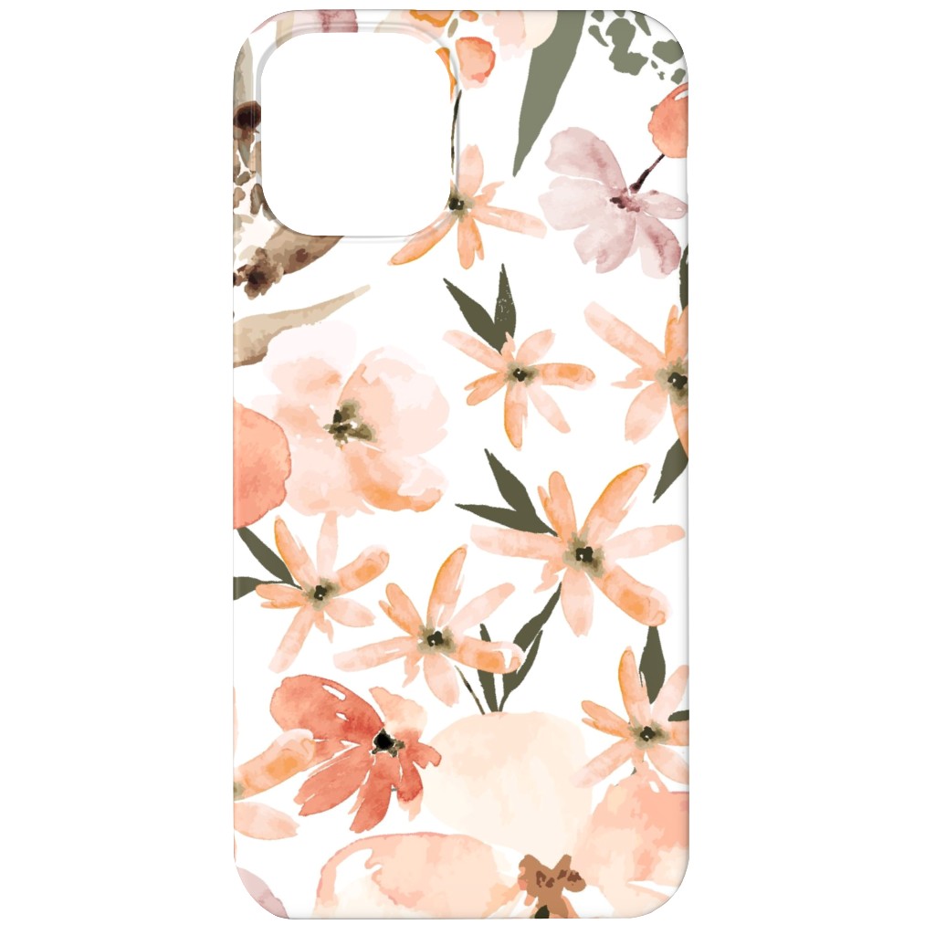 Earth Tone Floral Summer in Peach & Apricot Phone Case, Silicone Liner Case, Matte, iPhone 11, Pink, Bright Pink