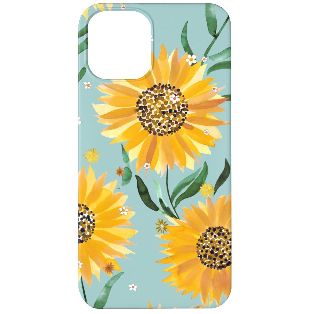 Watercolor Sunflowers - Yellow on Blue Phone Case, Slim Case, Matte, iPhone 11, Yellow