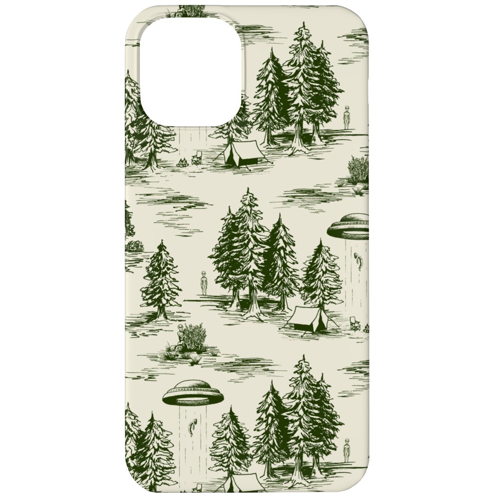 Alien Abduction Toile De Jouy - Forest Green & Cream Phone Case, Slim Case, Matte, iPhone 11, Green, Classic Green