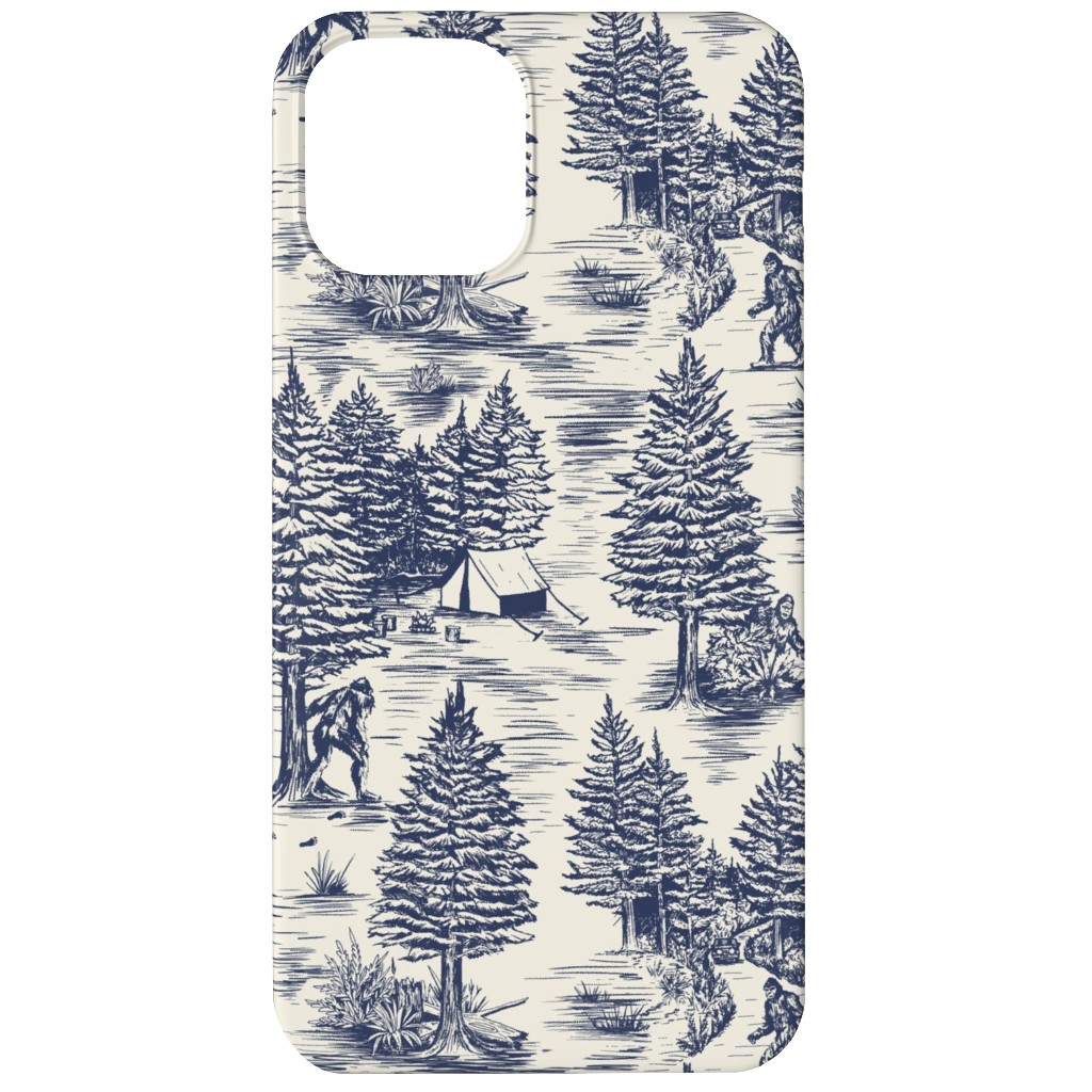 Bigfoot / Sasquatch Toile De Jouy - Blue Phone Case, Slim Case, Matte, iPhone 11, Blue