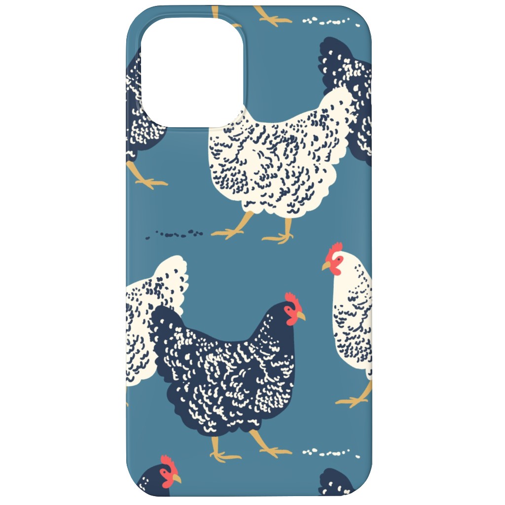 Farmhouse Chickens on Blue Phone Case, Slim Case, Matte, iPhone 11, Blue