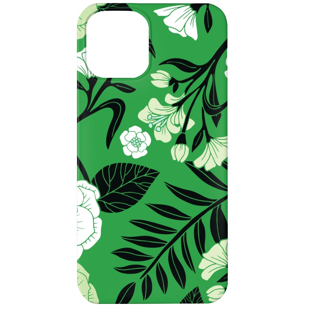 Green, Black & White Floral Pattern Phone Case, Slim Case, Matte, iPhone 11, Green