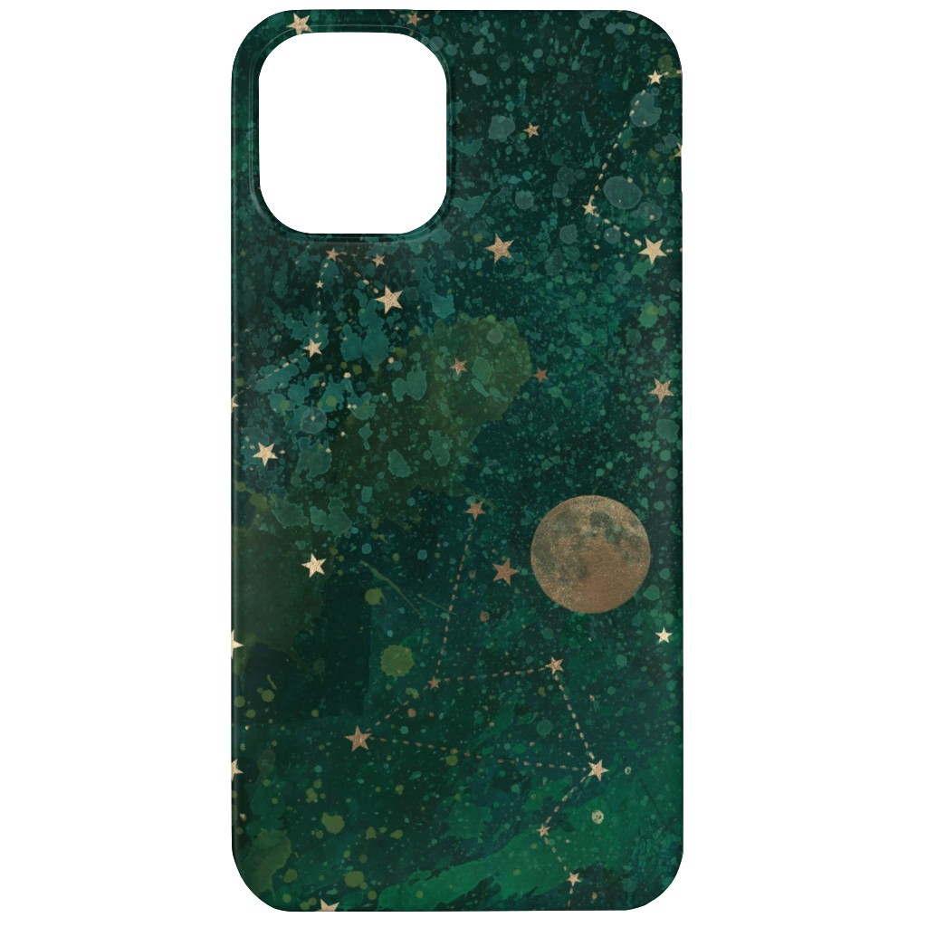 Moon and Stars - Green Phone Case, Silicone Liner Case, Matte, iPhone 12 Mini, Green, Classic Green