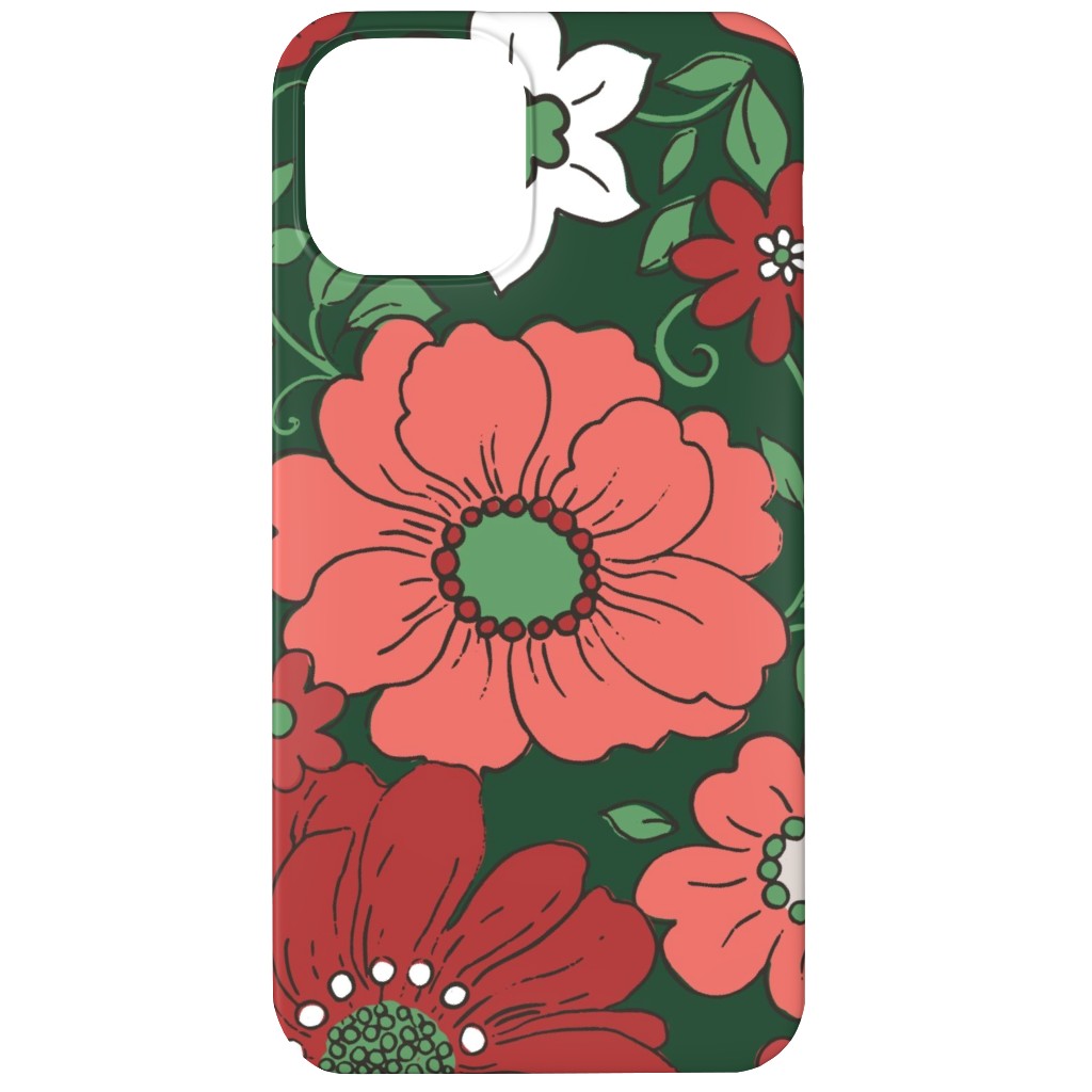 Camilla Retro Floral Christmas - Red and Green Phone Case, Silicone Liner Case, Matte, iPhone 12 Mini, Multicolor