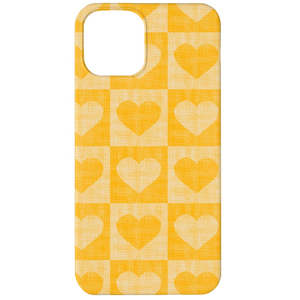 Love Hearts Check - Yellow Phone Case, Silicone Liner Case, Matte, iPhone 12 Mini, Yellow