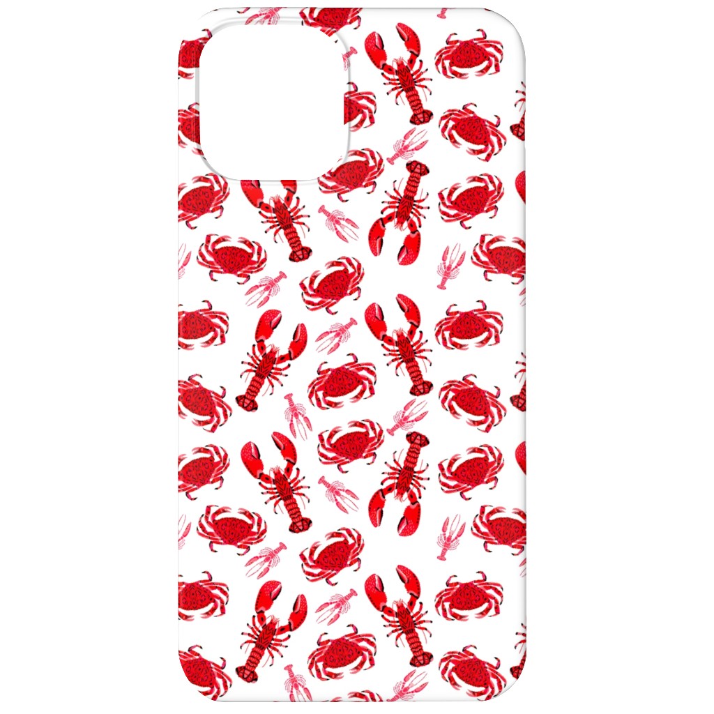Crabs and Lobsters - Red Crustaceans on White Phone Case, Silicone Liner Case, Matte, iPhone 12 Mini, Red