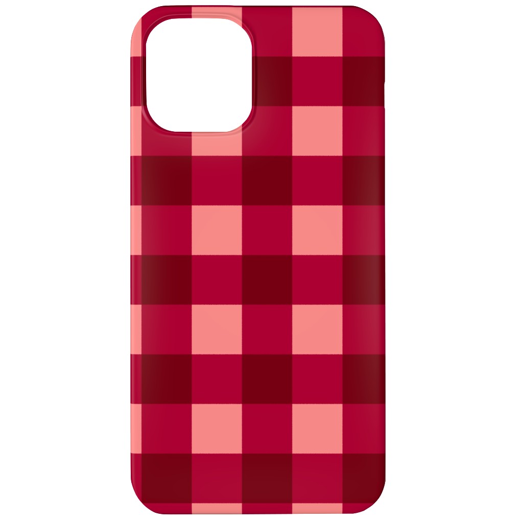 Gingham Check - Red and Pink Phone Case, Silicone Liner Case, Matte, iPhone 12 Mini, Red, Red