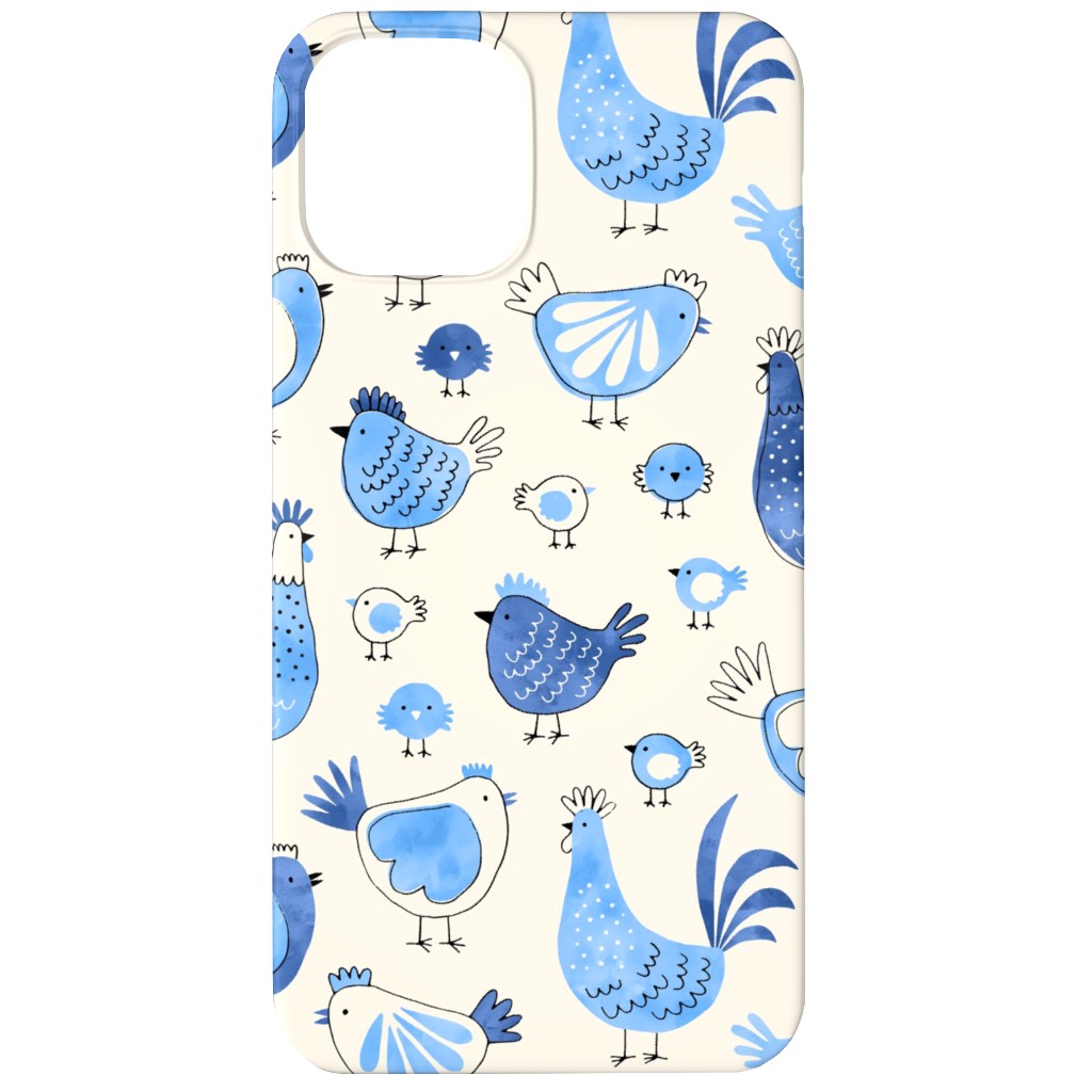 Chicken and Rooster - Watercolor - Blue on Creme Phone Case, Silicone Liner Case, Matte, iPhone 12 Mini, Blue