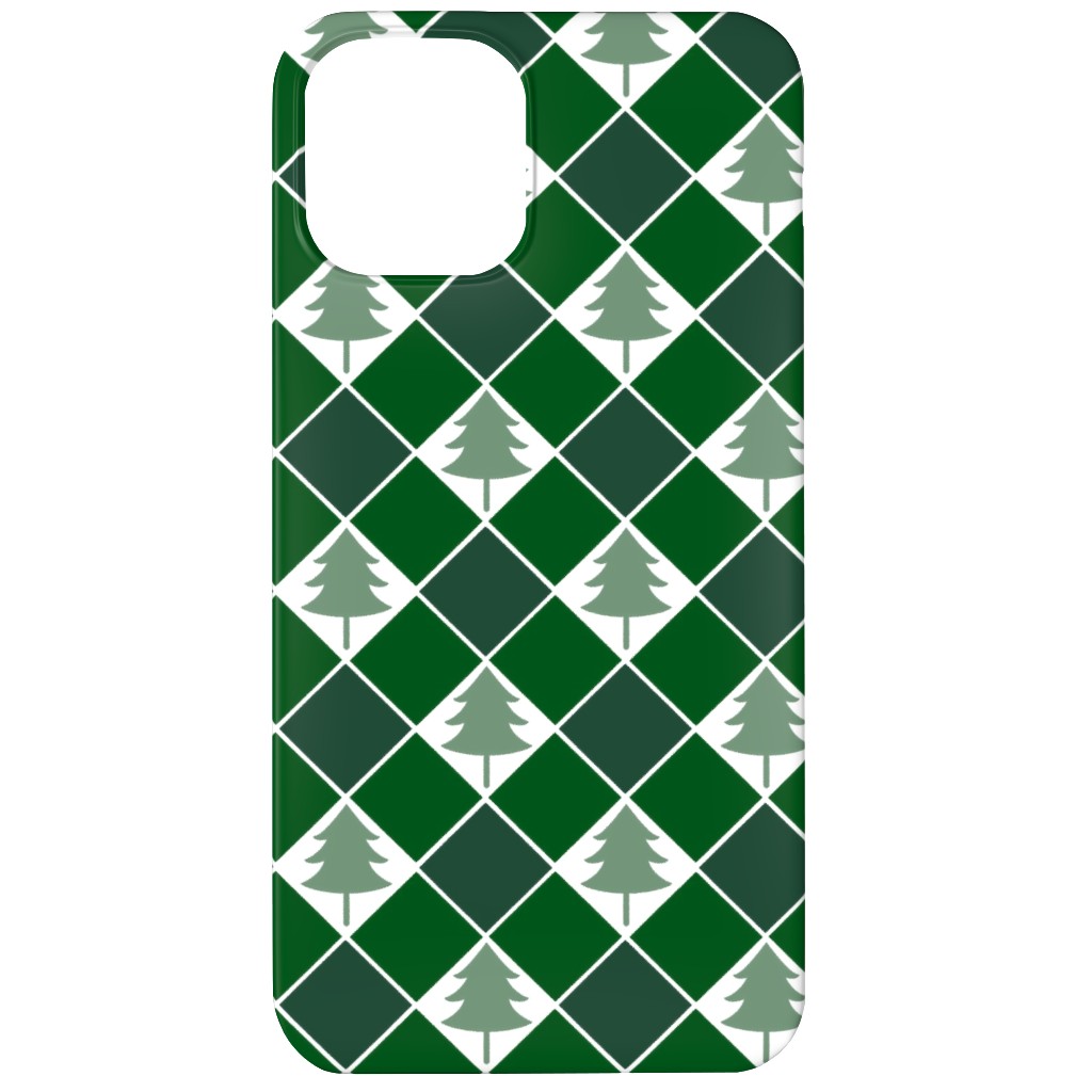 Christmas Tree Checkers - Green Phone Case, Slim Case, Matte, iPhone 12 Mini, Green