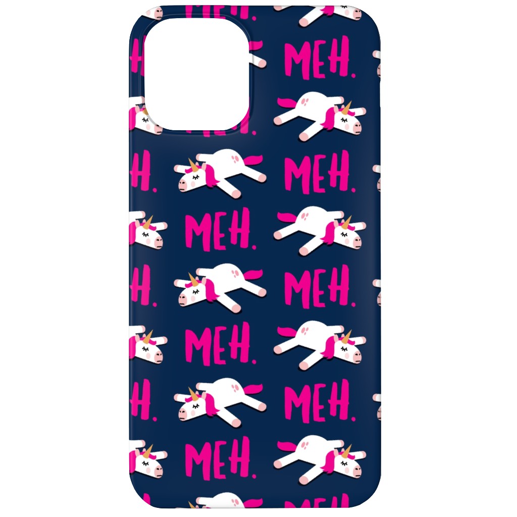 Meh - Splooting Unicorns - Pink on Navy Phone Case, Slim Case, Matte, iPhone 12 Mini, Pink, Bright Pink