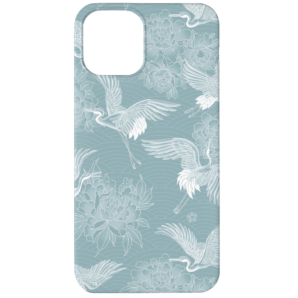 Majestic Cranes - White on Blue Phone Case, Slim Case, Matte, iPhone 12 Mini, Blue, True Blue