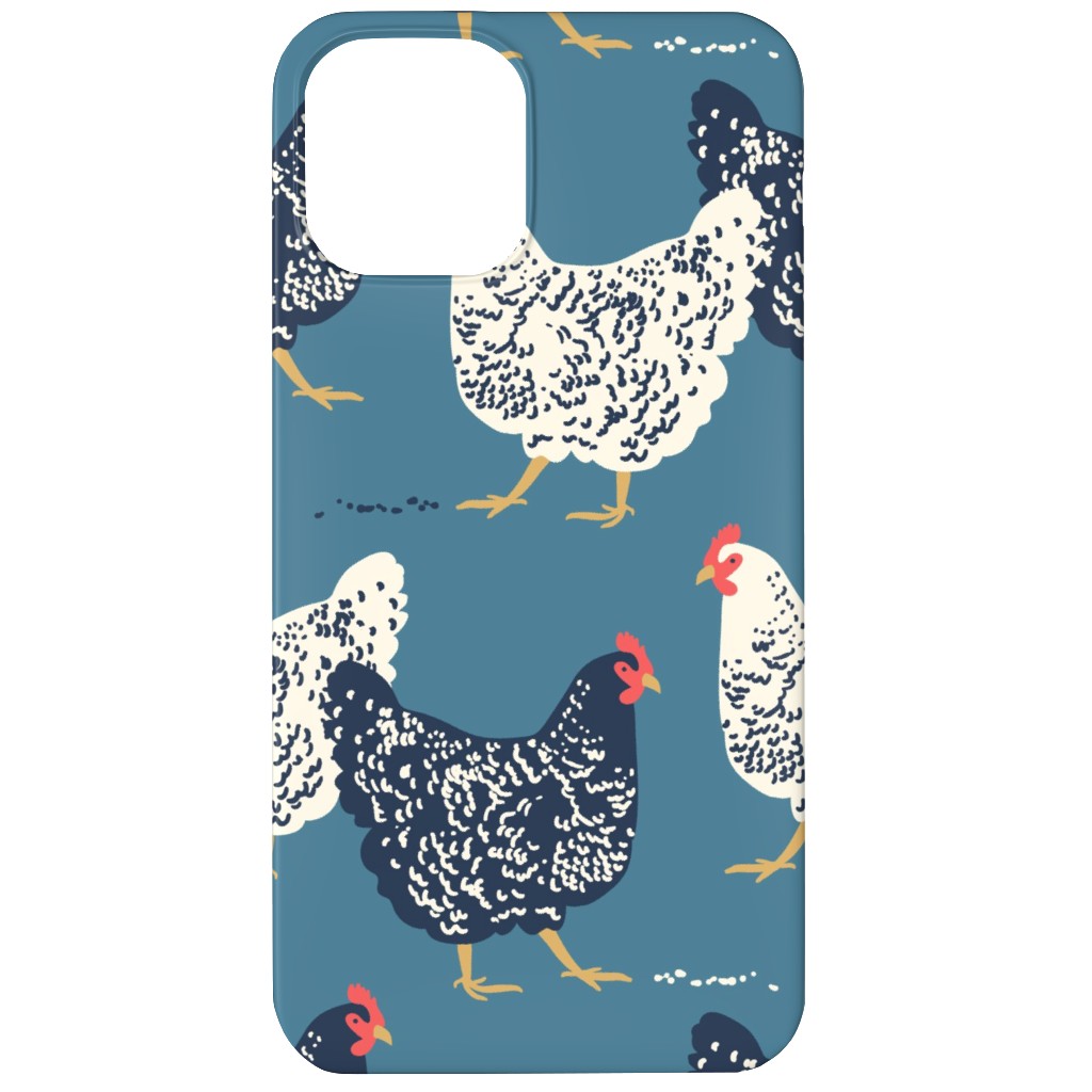 Farmhouse Chickens on Blue Phone Case, Slim Case, Matte, iPhone 12 Mini, Blue
