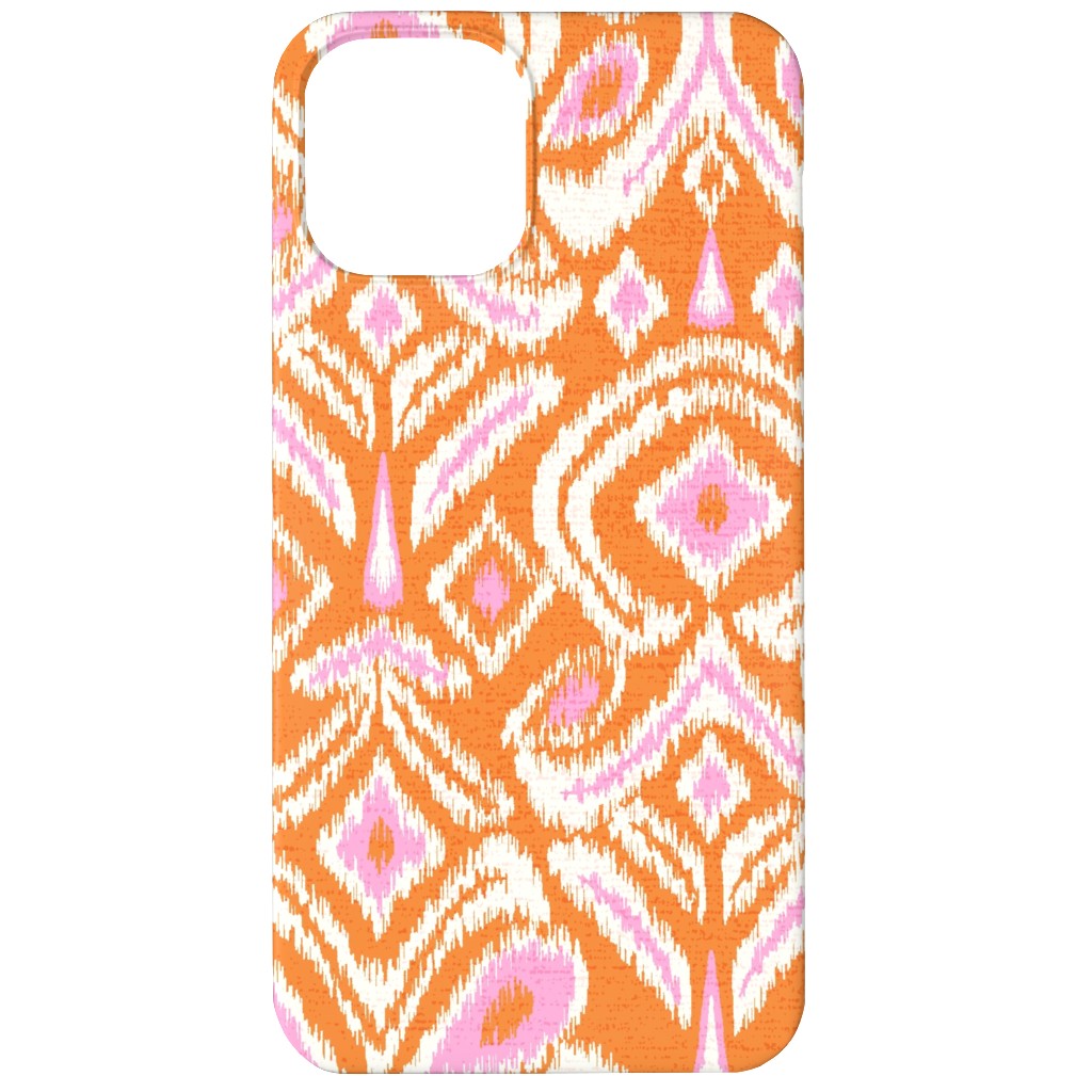 Ikat Flower - Orange and Pink Phone Case, Slim Case, Matte, iPhone 12 Mini, Orange