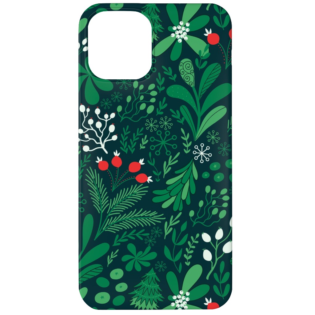 Merry Christmas Botanical - Green Phone Case, Slim Case, Matte, iPhone 12 Mini, Green, Classic Green