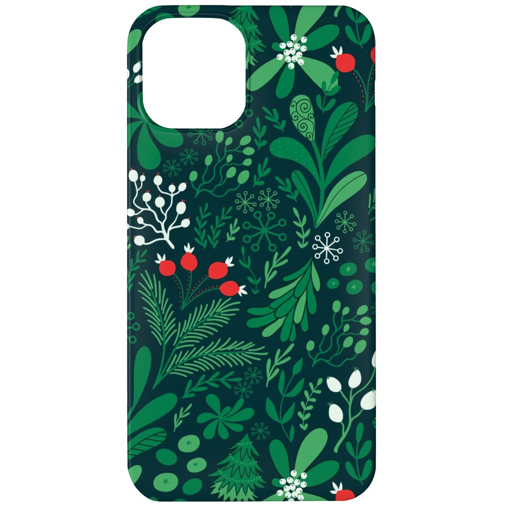 Merry Christmas Botanical - Green Phone Case, Slim Case, Matte, iPhone 12 Mini, Green