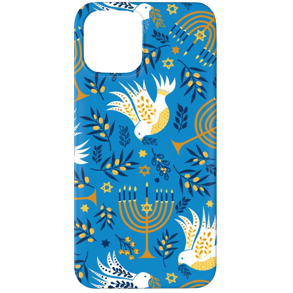 Hanukkah Birds Menorahs - Light Blue Phone Case, Silicone Liner Case, Matte, iPhone 12 Pro Max, Blue, True Blue