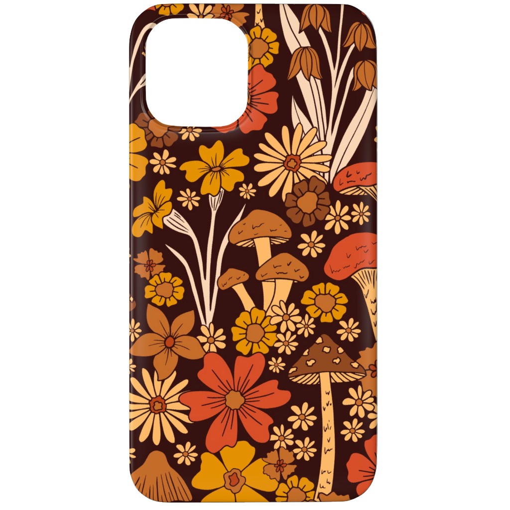 Retro 1970s Mushroom & Flowers - Brown and Orange Phone Case, Silicone Liner Case, Matte, iPhone 12 Pro Max, Orange