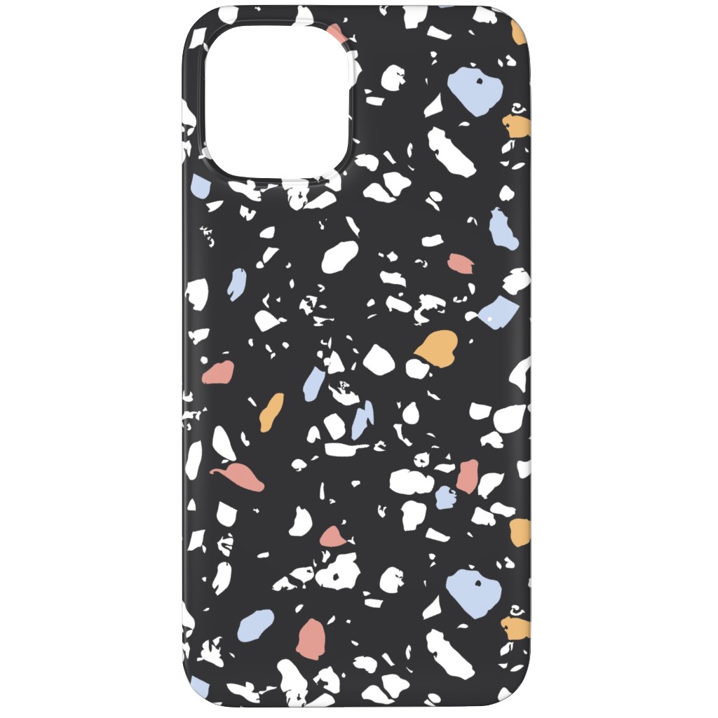 Terrazzo Print - Dark Phone Case, Silicone Liner Case, Matte, iPhone 12 Pro Max, Black, Black