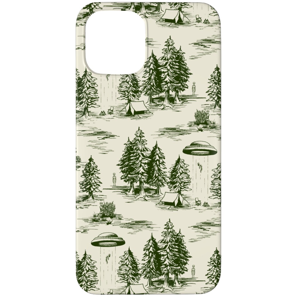 Alien Abduction Toile De Jouy - Forest Green & Cream Phone Case, Slim Case, Matte, iPhone 12 Pro Max, Green, Classic Green