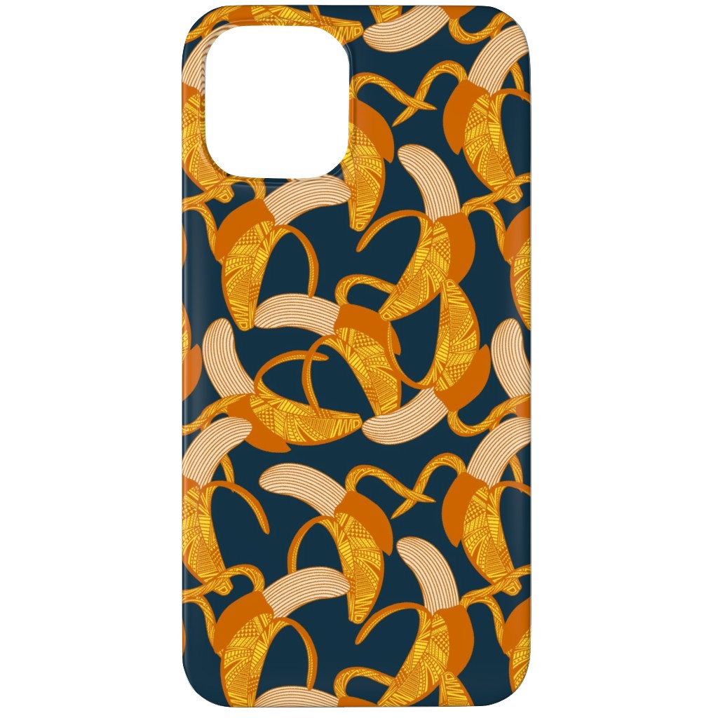Peeled Banana - Yellow on Navy Phone Case, Slim Case, Matte, iPhone 12 Pro Max, Yellow