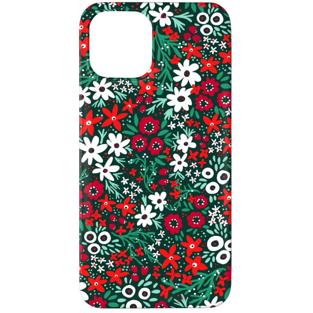 Rustic Floral - Holiday Red and Green Phone Case, Silicone Liner Case, Matte, iPhone 12 Pro, Green