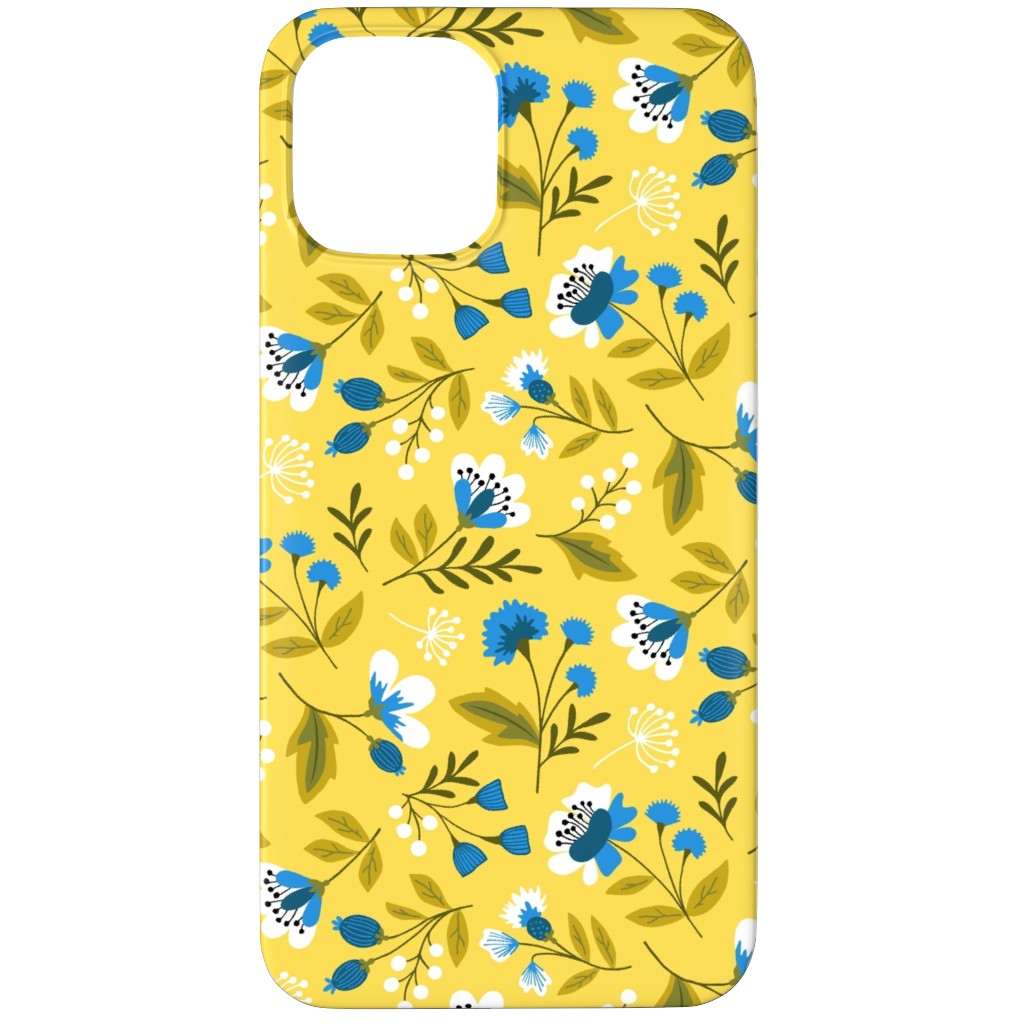 Colorful Spring Flowers - Blue on Yellow Phone Case, Silicone Liner Case, Matte, iPhone 12 Pro, Yellow