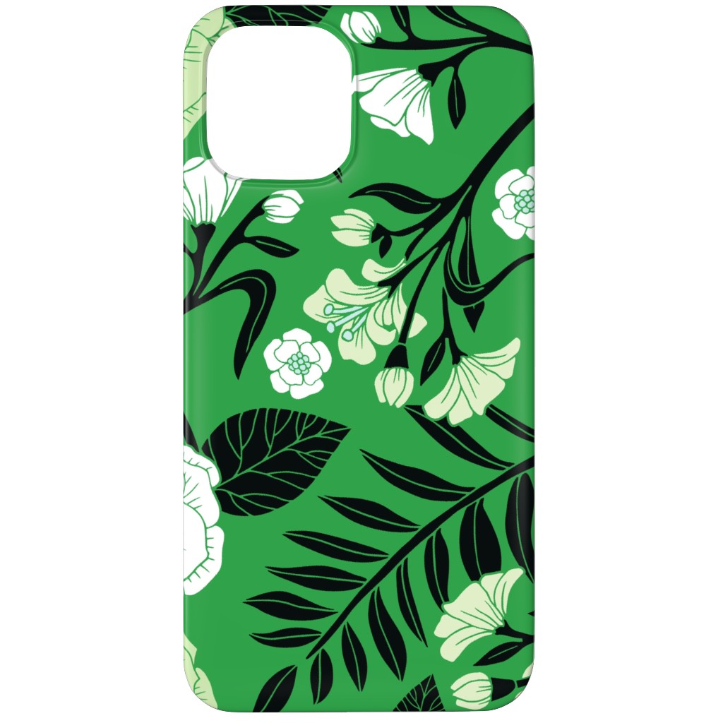 Green, Black & White Floral Pattern Phone Case, Silicone Liner Case, Matte, iPhone 12 Pro, Green
