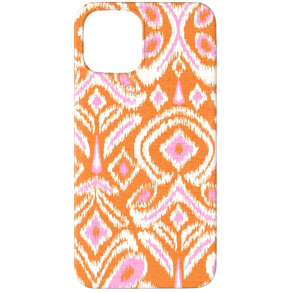 Ikat Flower - Orange and Pink Phone Case, Silicone Liner Case, Matte, iPhone 12 Pro, Orange