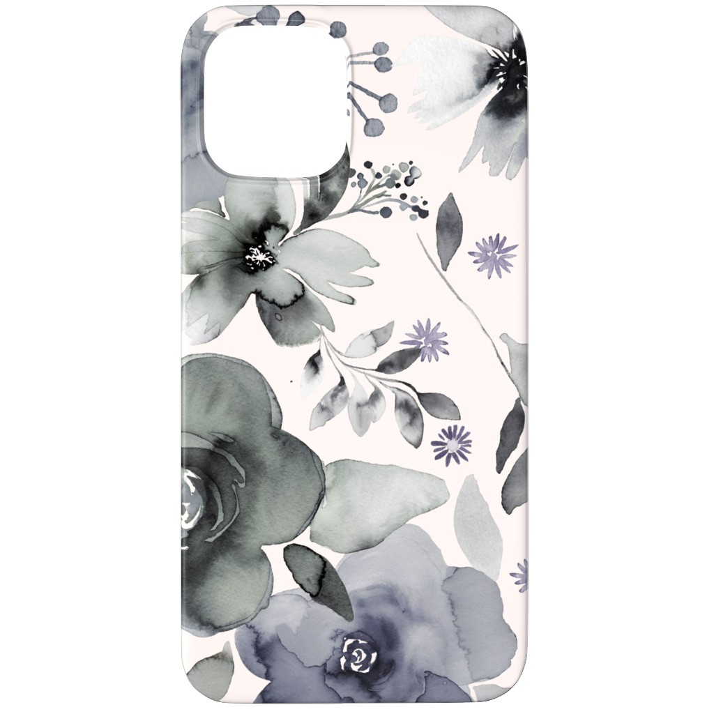 Wintery Watercolor Flower Bouquets - Navy Phone Case, Slim Case, Matte, iPhone 12 Pro, Blue