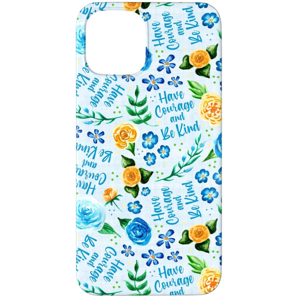 Have Courage and Be Kind - Watercolor Floral - Blue and Yellow Phone Case, Slim Case, Matte, iPhone 12 Pro, Blue