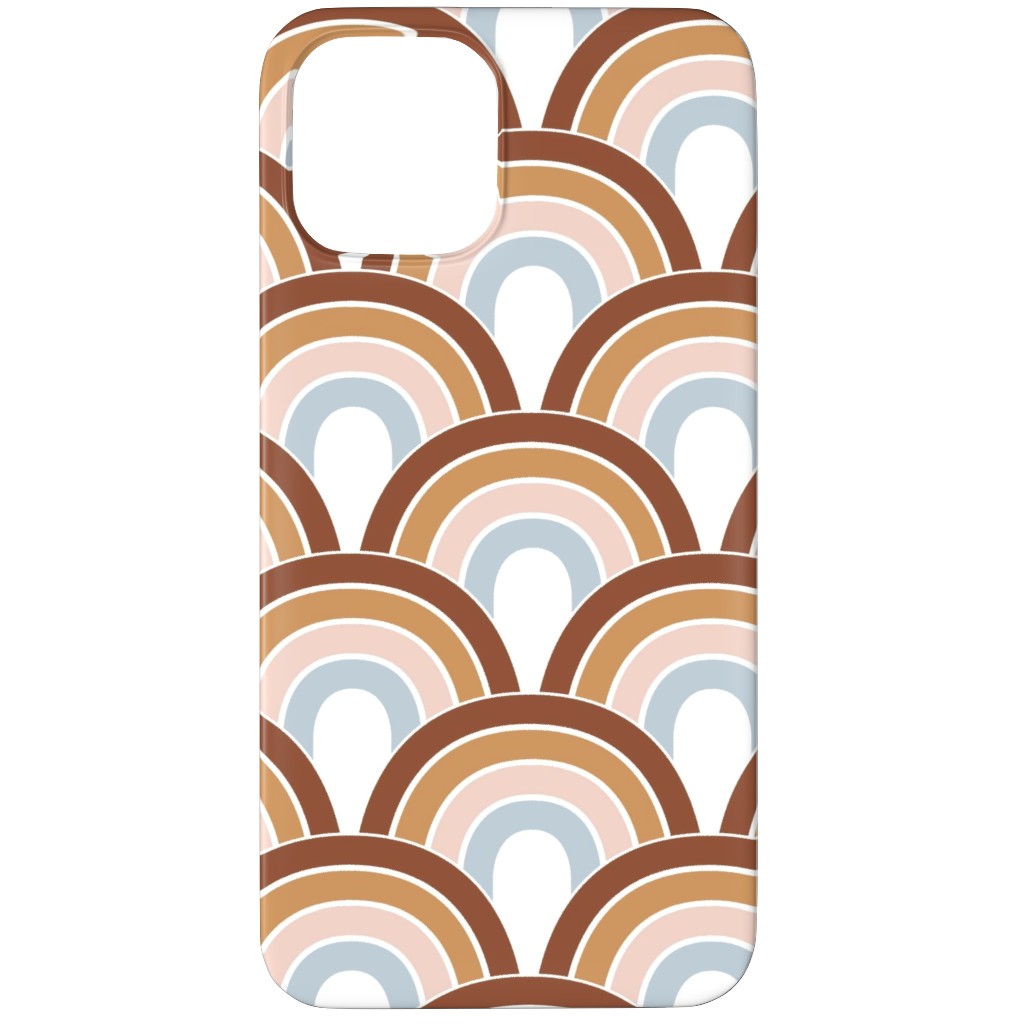 Retro Rainbow Waves - Scales and Curves - Rust Beige Blush Blue on White Phone Case, Slim Case, Matte, iPhone 12 Pro, Orange