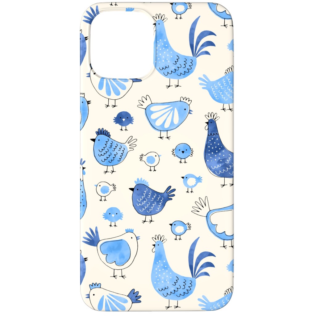 Chicken and Rooster - Watercolor - Blue on Creme Phone Case, Slim Case, Matte, iPhone 12 Pro, Blue, True Blue