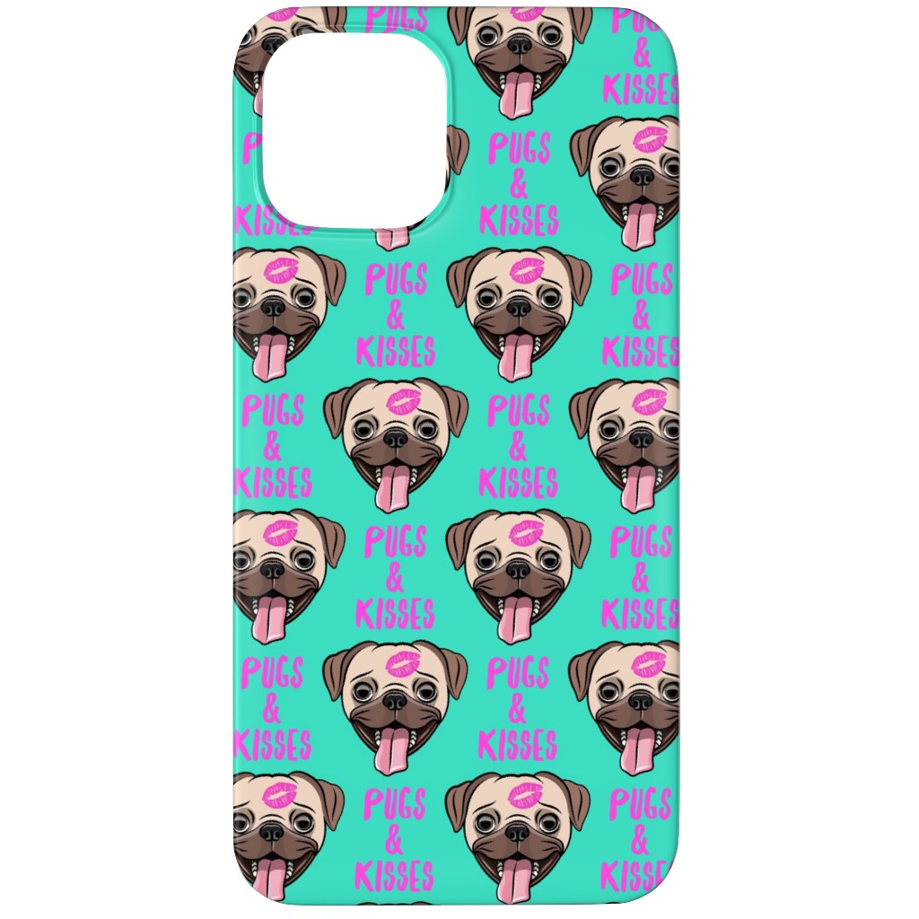 Pugs & Kisses - Cute Pug Dog - Teal Phone Case, Slim Case, Matte, iPhone 12 Pro, Green, Classic Green