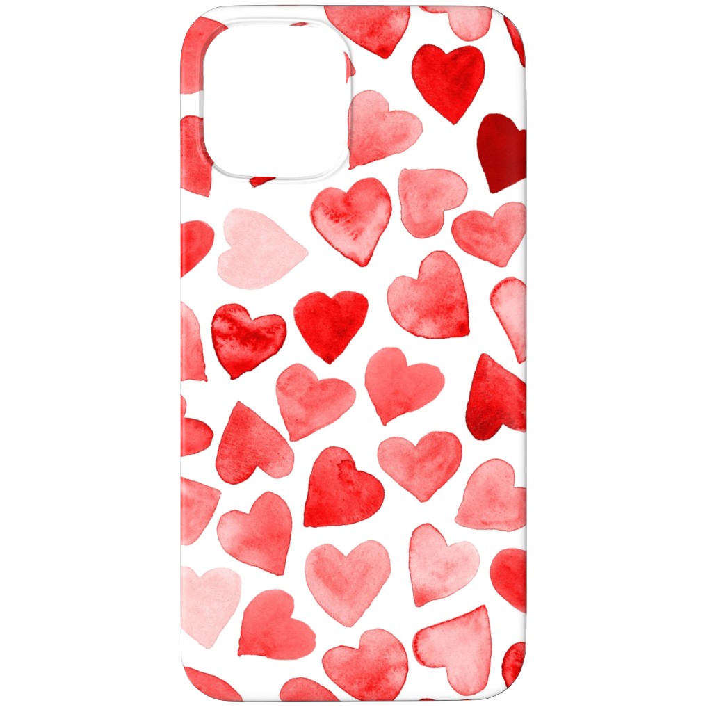 Red Hearts Watercolor - Red Phone Case, Slim Case, Matte, iPhone 12 Pro, Red, Red