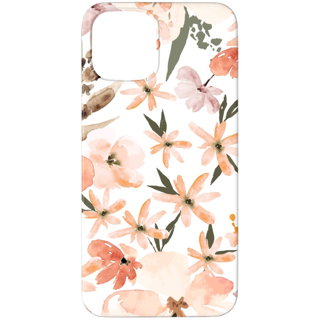 Earth Tone Floral Summer in Peach & Apricot Phone Case, Slim Case, Matte, iPhone 12 Pro, Pink