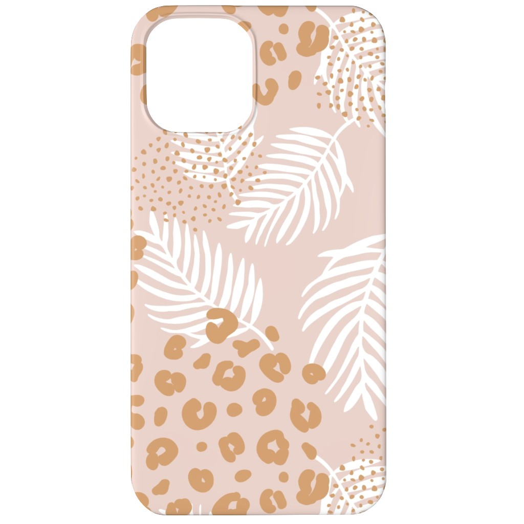 Palm Leaves and Animal Panther Spots - Beige Phone Case, Silicone Liner Case, Matte, iPhone 12, Pink