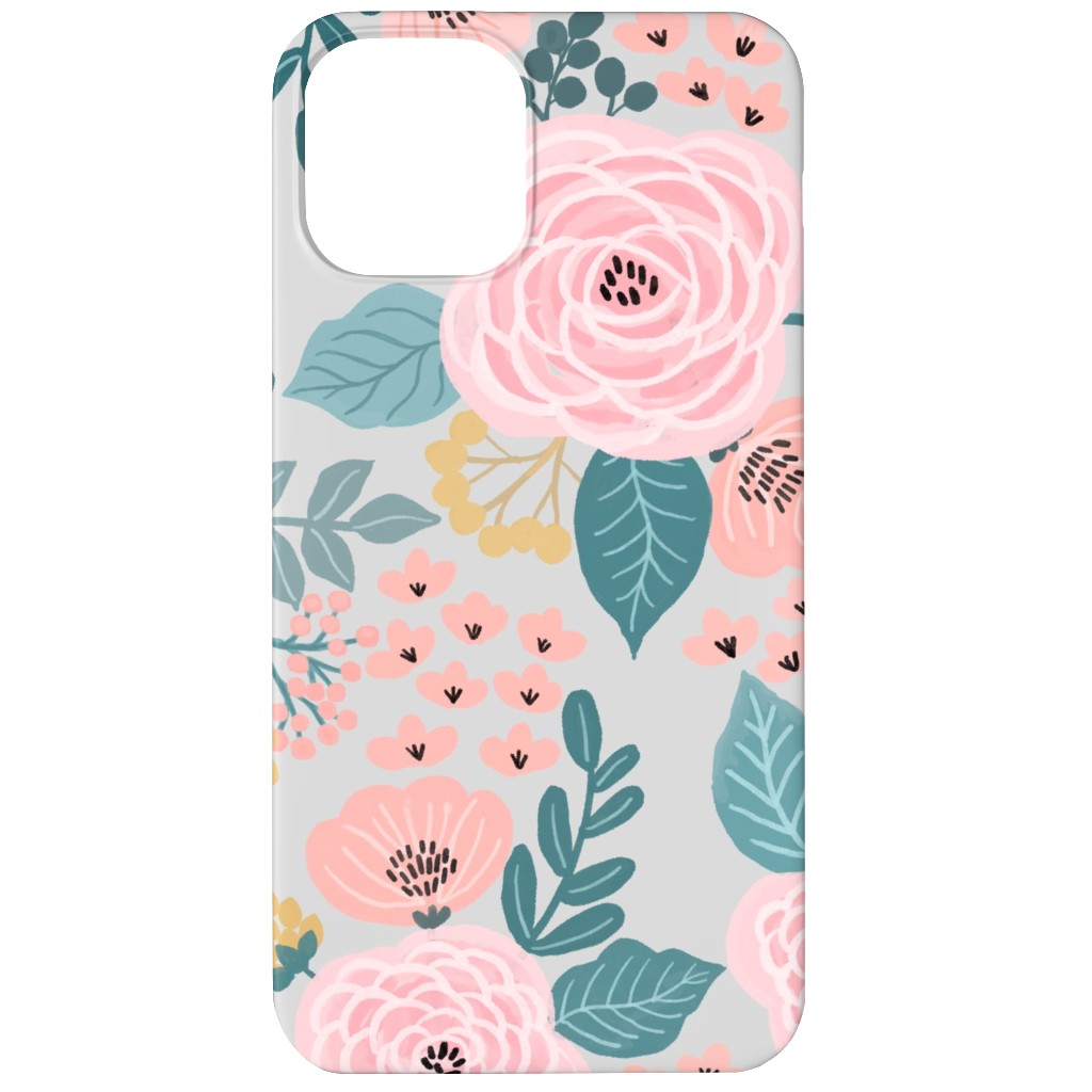 June Botanicals - Gray Phone Case, Silicone Liner Case, Matte, iPhone 12, Pink