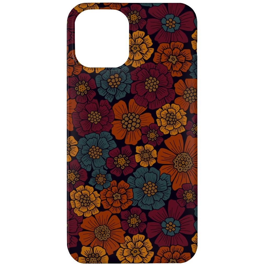 Burgundy, Rust, Mustard & Teal Floral Phone Case, Silicone Liner Case, Matte, iPhone 12, Red