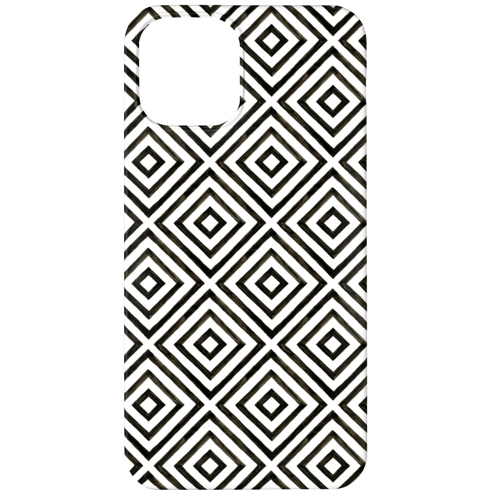Diamond Pattern - Black and White Phone Case, Silicone Liner Case, Matte, iPhone 12, Black