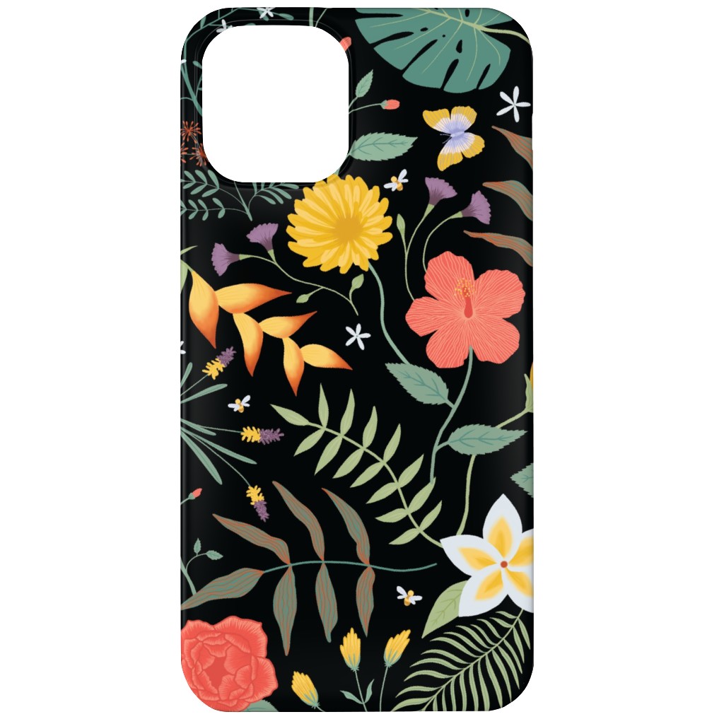Hawaii Floral - Black Phone Case, Silicone Liner Case, Matte, iPhone 12, Multicolor