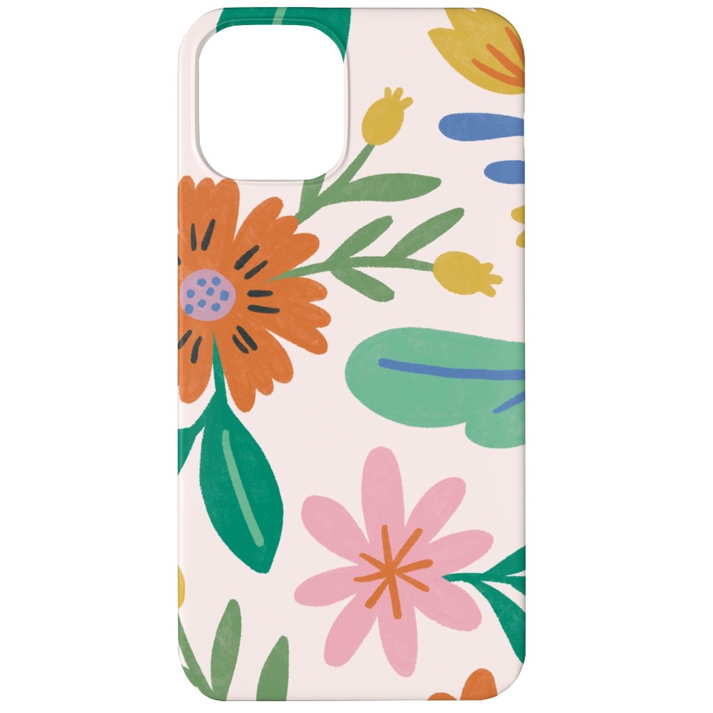Happy Flowers - Multi on Pink Phone Case, Silicone Liner Case, Matte, iPhone 12, Multicolor