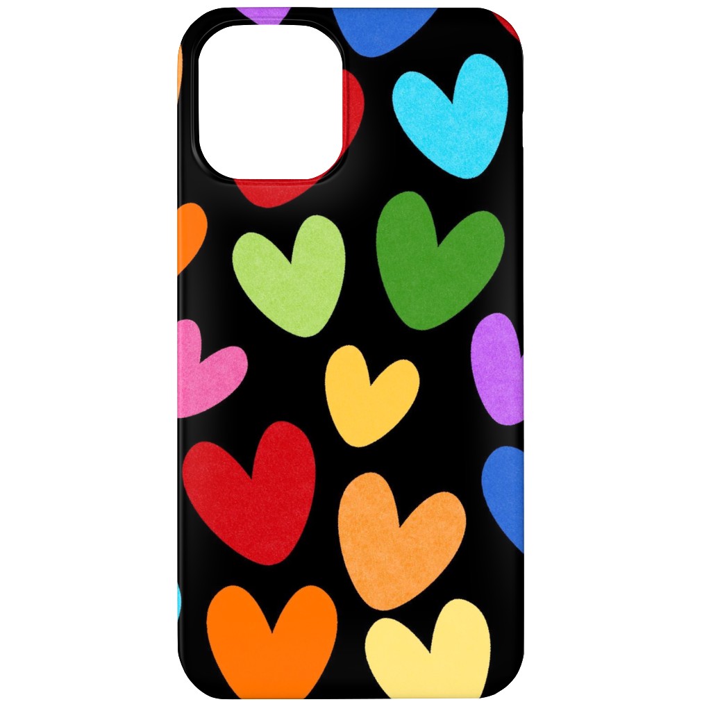 Rainbow Hearts - Black Phone Case, Silicone Liner Case, Matte, iPhone 12, Multicolor