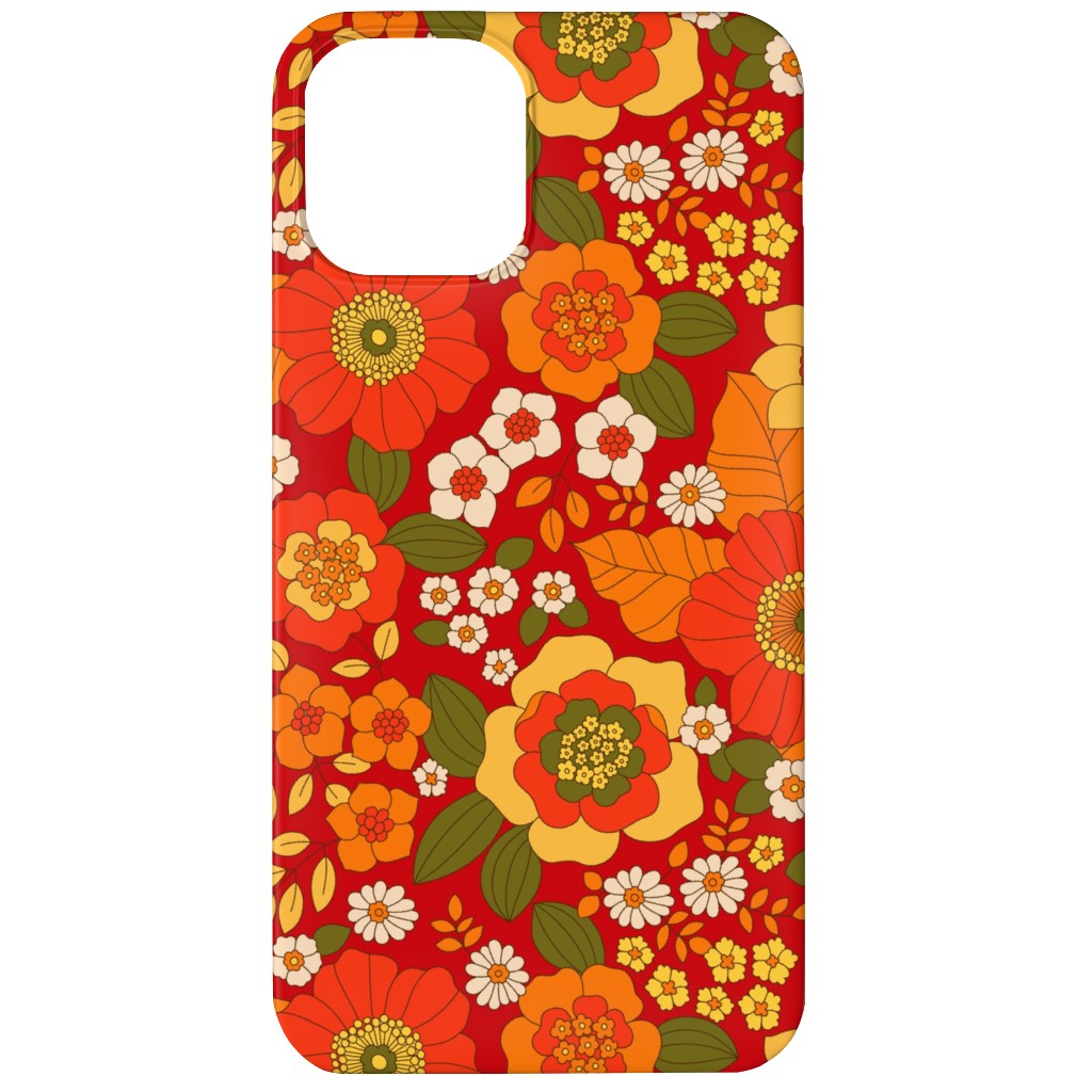 Vintage Flora - Red Phone Case, Silicone Liner Case, Matte, iPhone 12, Orange, Orange