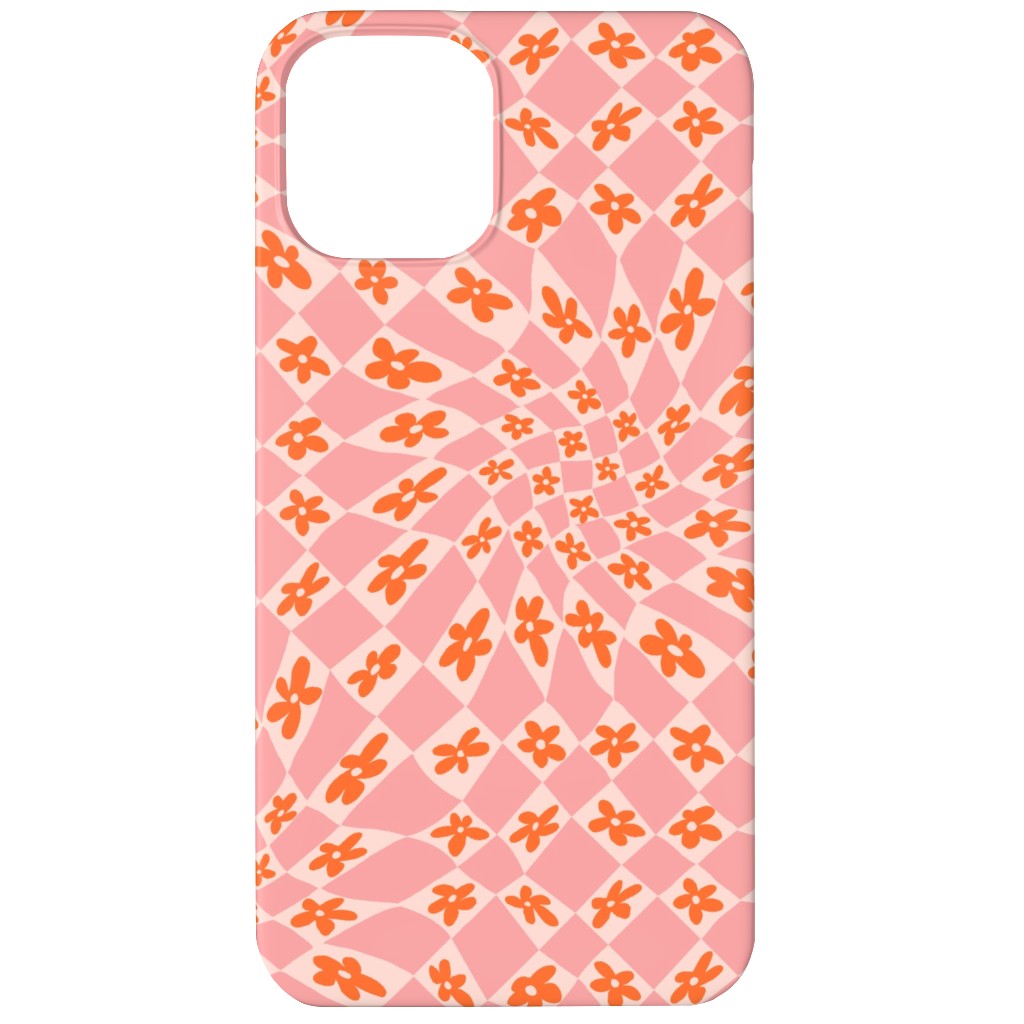 Trippy Checker - Floral - Pink and Orange Phone Case, Silicone Liner Case, Matte, iPhone 12, Pink, Bright Pink