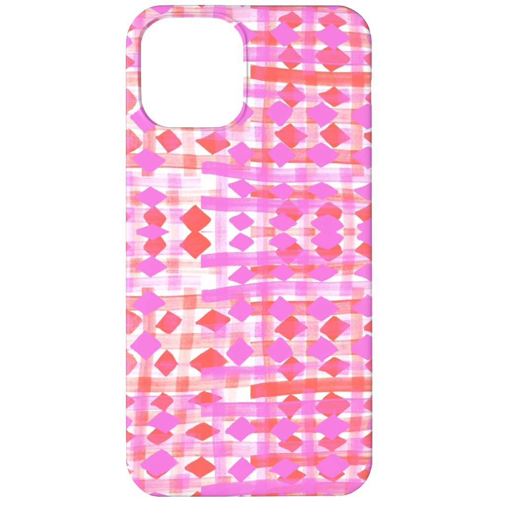 Brush Stripes Geometric - Pink Phone Case, Silicone Liner Case, Matte, iPhone 12, Pink, Bright Pink